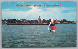 Greeting Card From Davenport, Iowa, USA, Mississippi River, Vintage Post Card