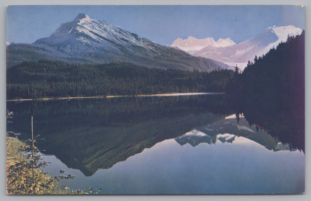 Reflections Of The Mountains In Auk Lake, Vintage Post Card.