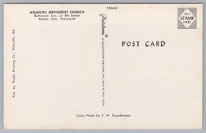 Atlantic Methodist Church, Baltimore Avenue, Ocean City, Maryland, USA, Vintage Post Card.