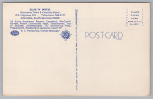 Quality Motel, Allendale, South Carolina, Vintage Post Card.