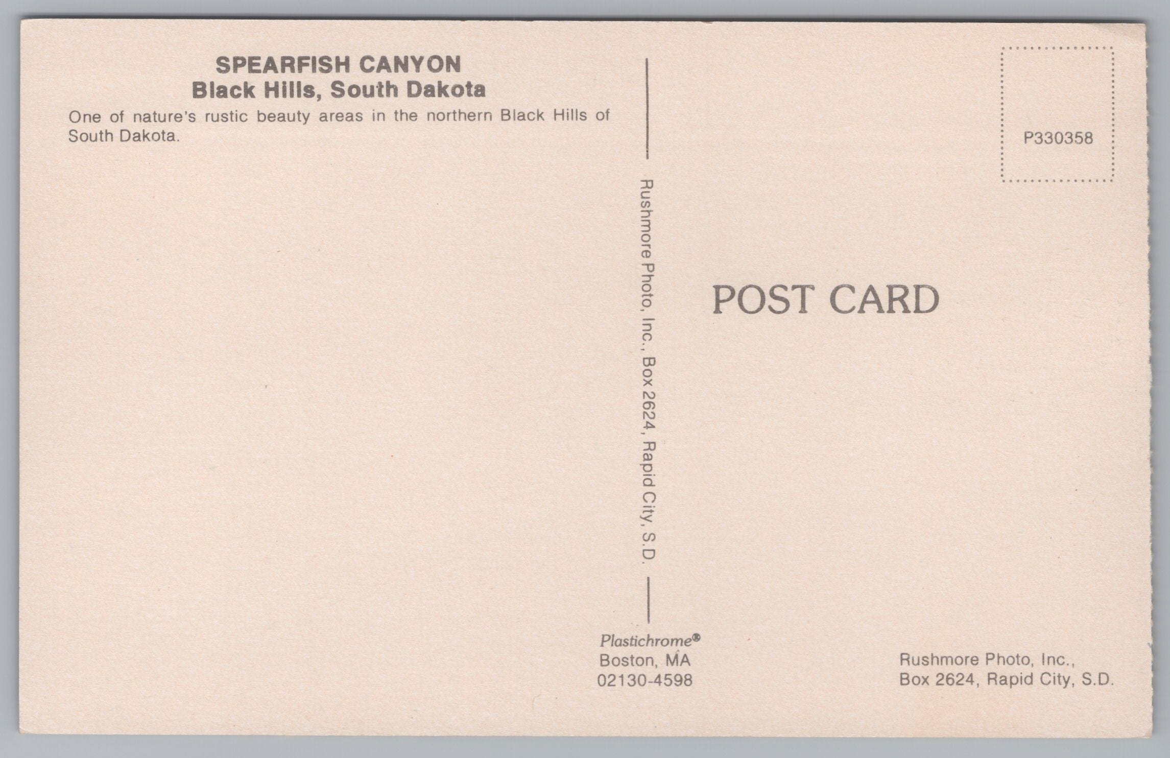 Spearfish Canyon, Black Hills, South Dakota, USA, Vintage Post Card