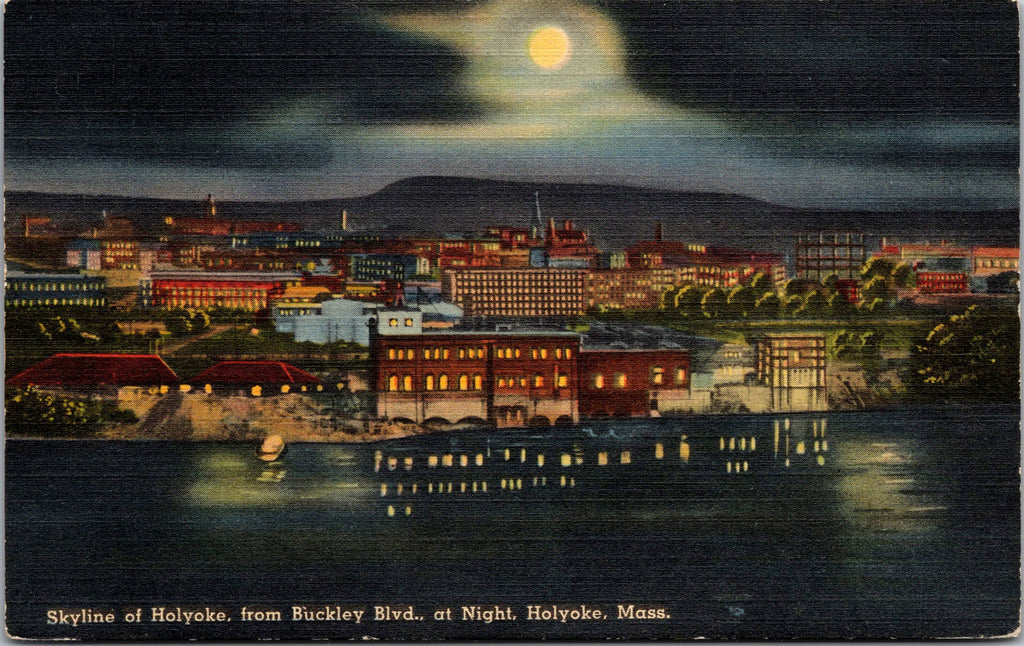 Night Skyline Holyoke, Massachusetts, Buckley Blvd., Vintage PC