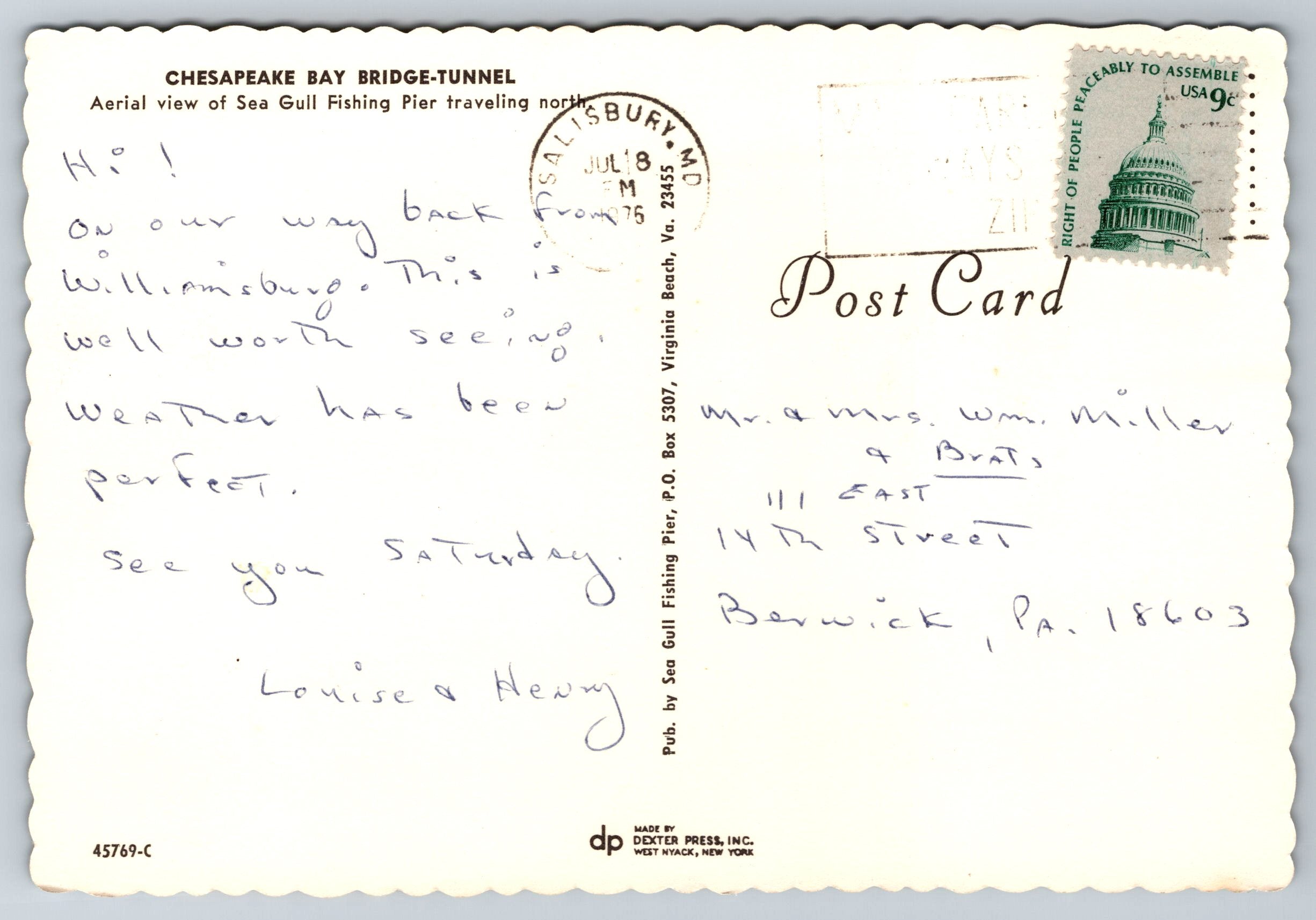 Chesapeake Bay Bridge Tunnel, Vintage Post Card