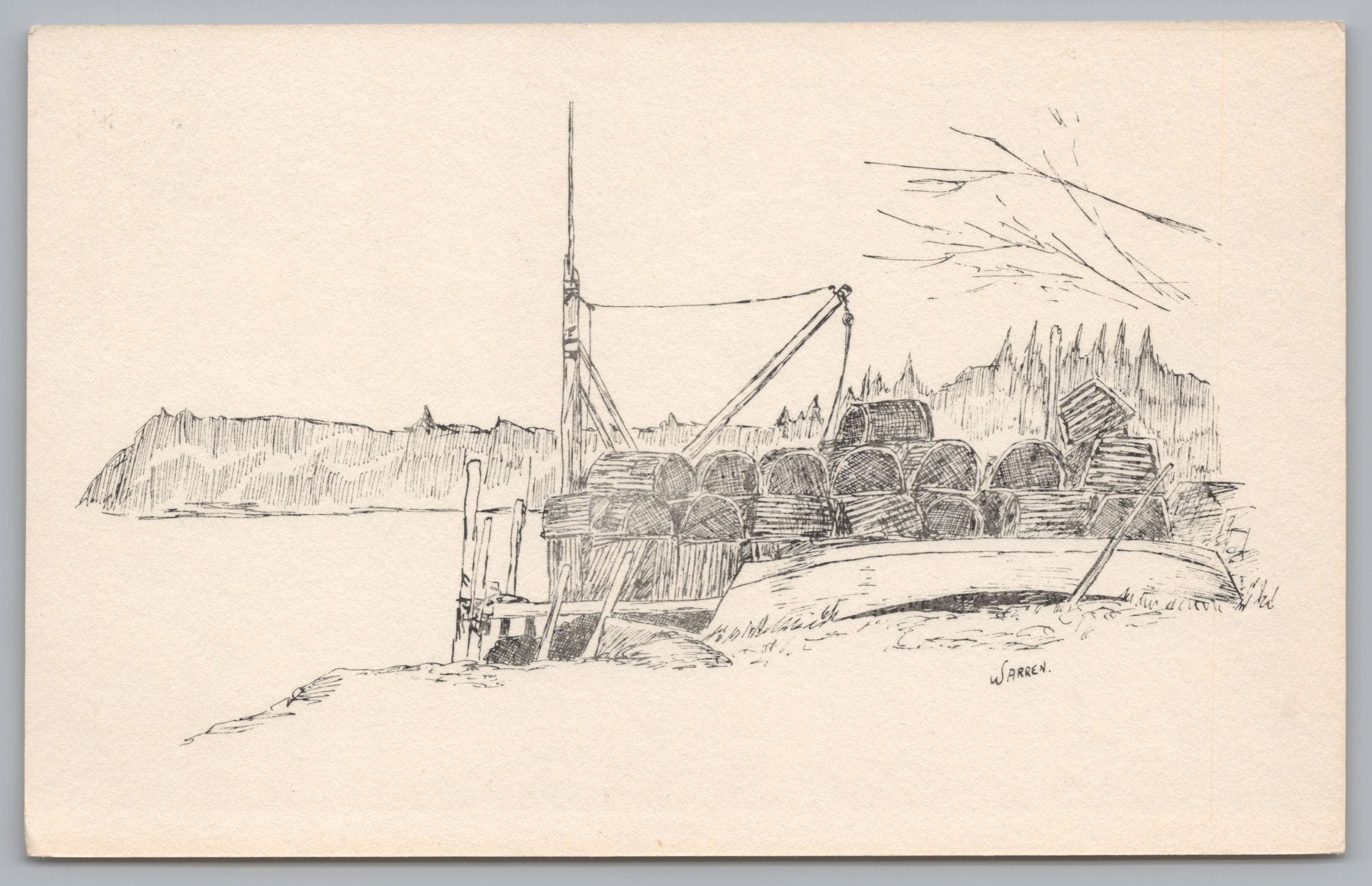 Signed Sketch Drawing, Warren Art Work, Familiar Place, Nova Scotia, VTG PC