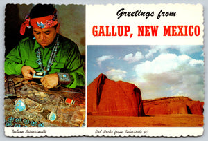 Indian Silversmith, Gallup, New Mexico, Vintage Post Card