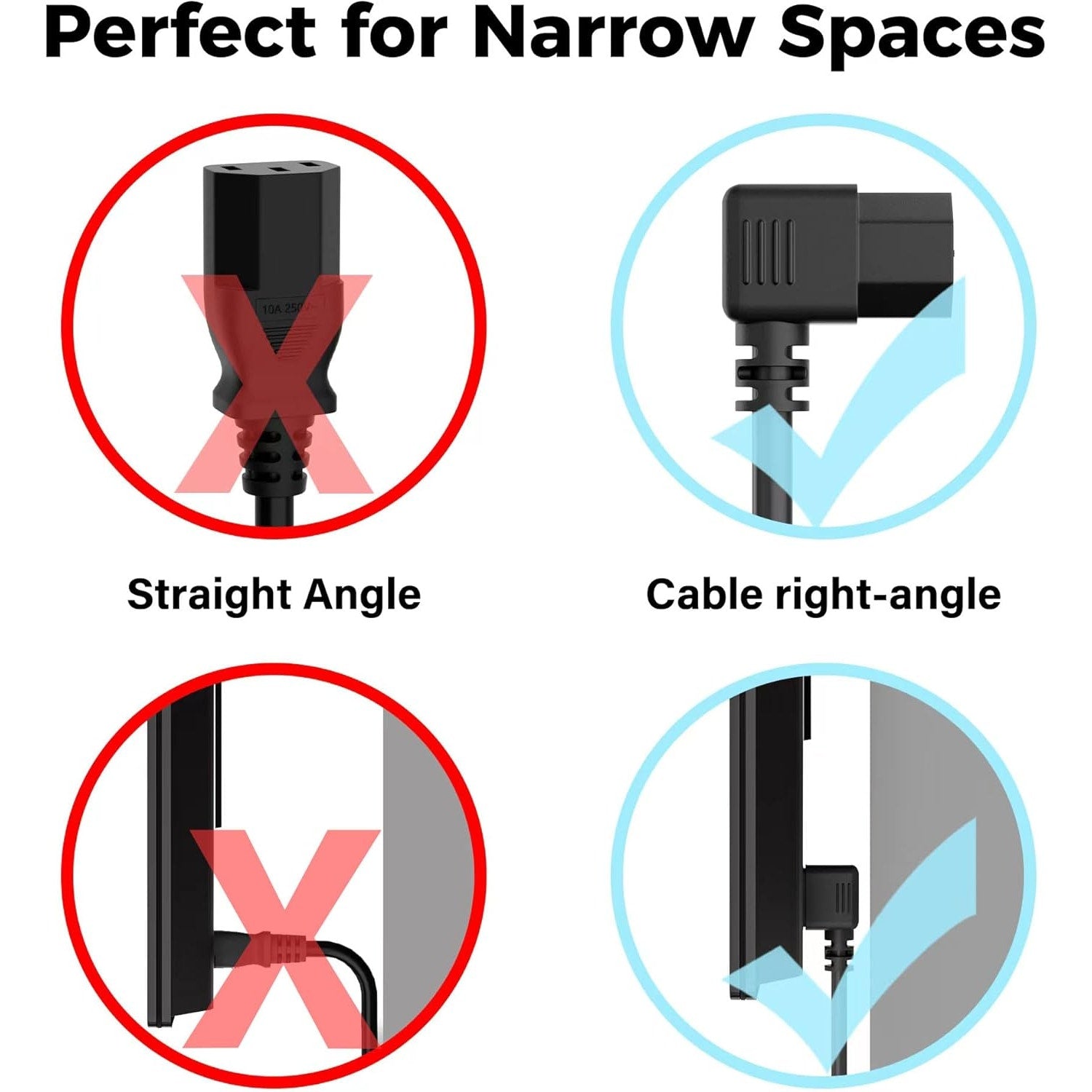 3-Prong Straight to 90 Degree Angled Plug Replacement Power Cord 15 Ft, Heatproof Flexible Durab