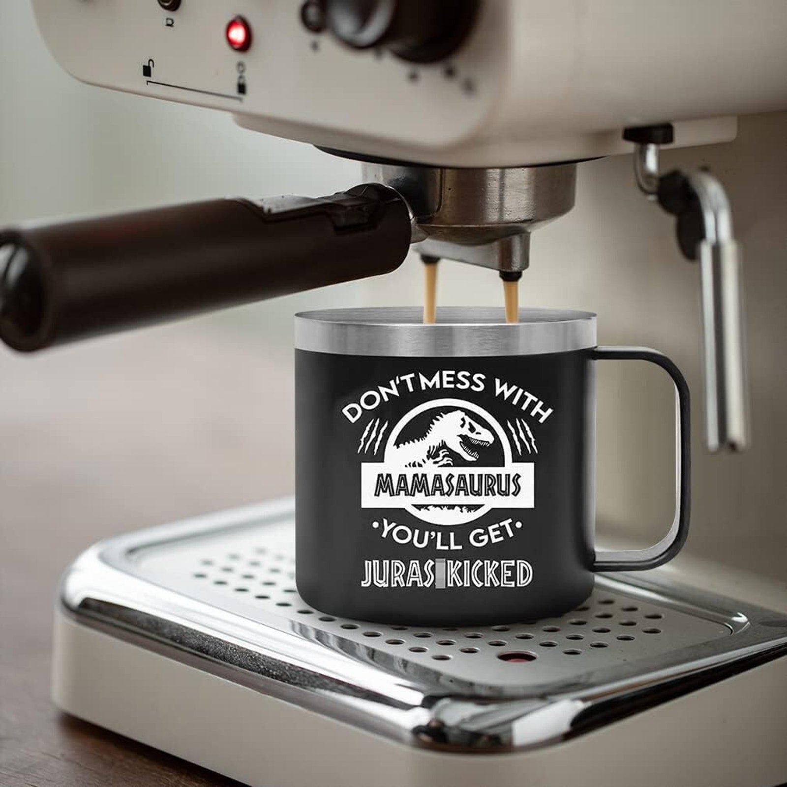 Don't Mess with MamaSaurus, 14oz Tumbler Mug, Novelty, Leak Proof Hot/Cold