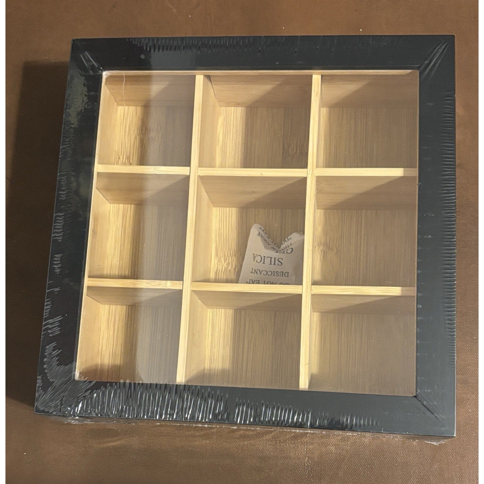 Black Bamboo Tea Bag Organizer, 9 Compartment Multi-Functional Tea Box Storage