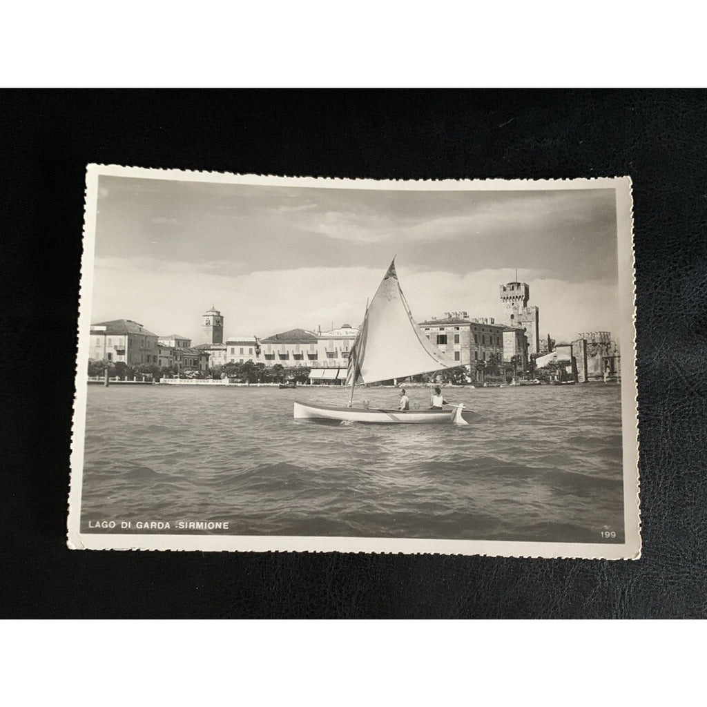 Lake Gardi Sirmione People in Sail Boat Italy RPPC Vintage Postcard