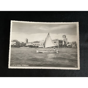 Lake Gardi Sirmione People in Sail Boat Italy RPPC Vintage Postcard