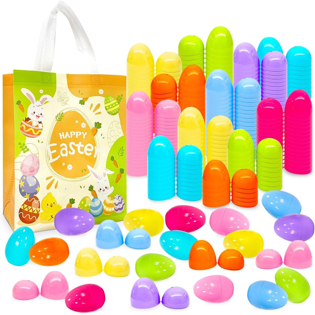 96Pcs 2.36inch Colorful Plastic Easter Eggs, Egg Hunt w/2 Non Woven Easter Bags