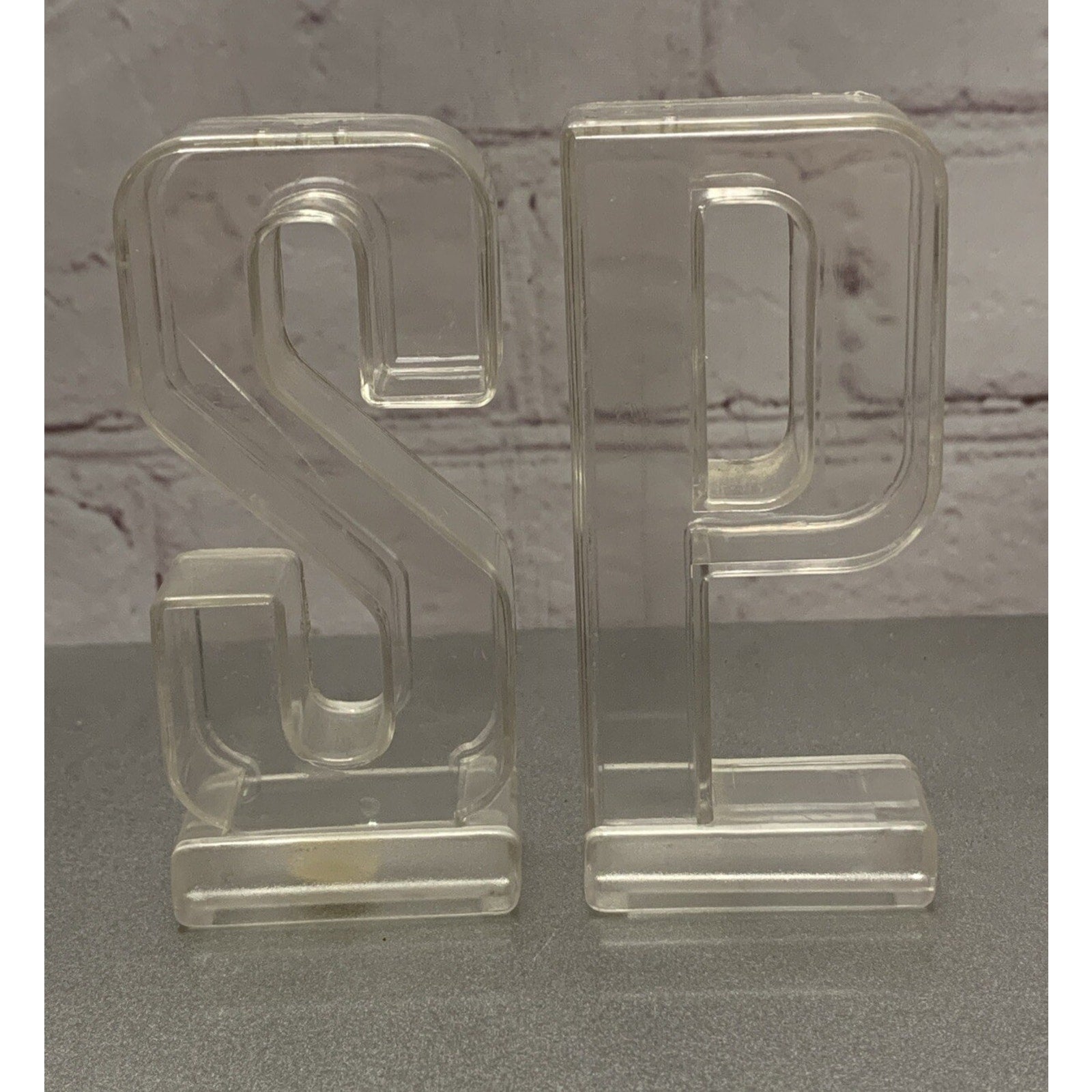 Vintage Letters S and P Clear Plastic Salt & Pepper Shakers Retro Hong Kong