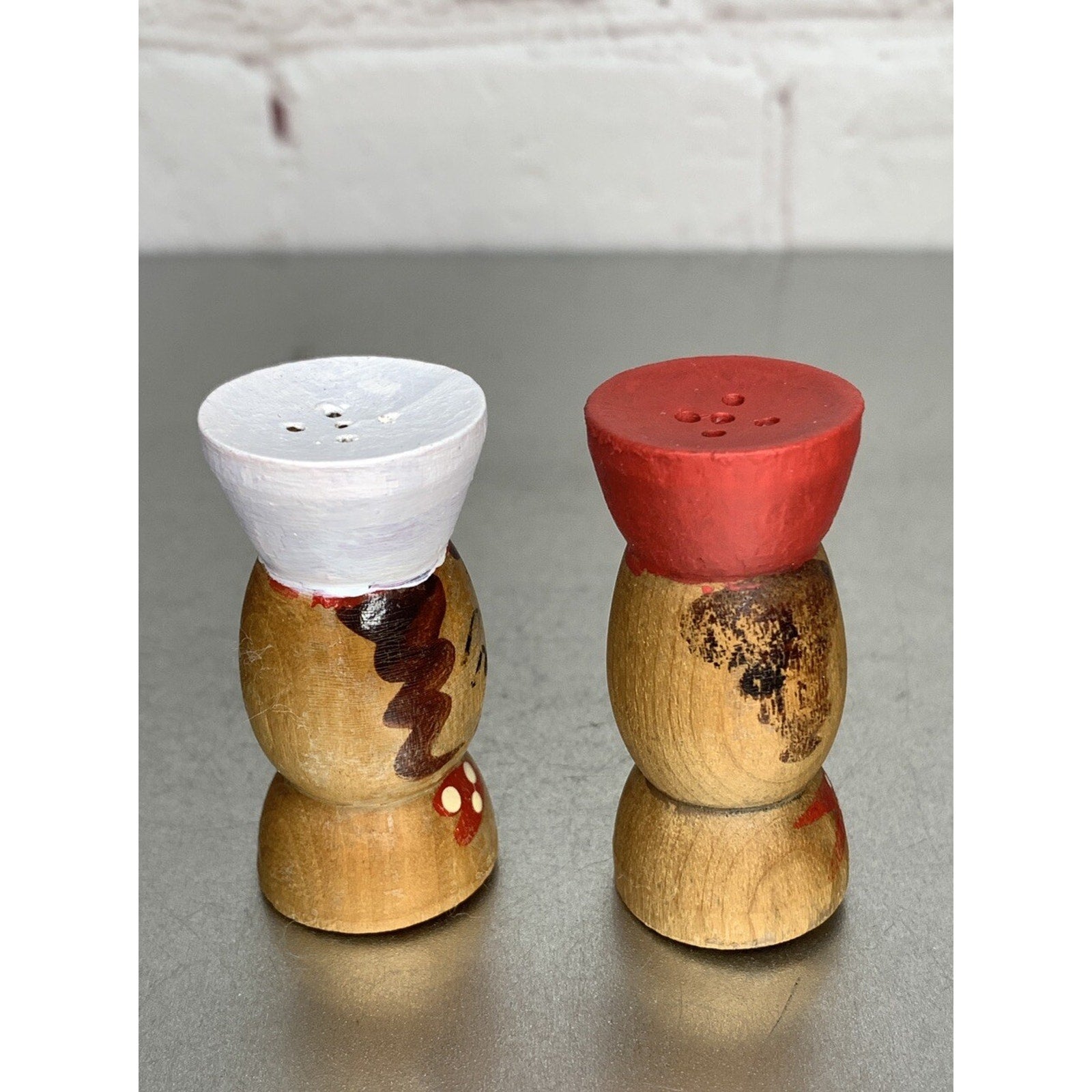 Vintage Wood Chef Salt & Pepper Shakers Japan Mini