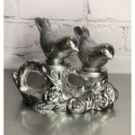 Vintage Silver Plastic Bird Salt & Pepper Shakers Tree Branch Caddy