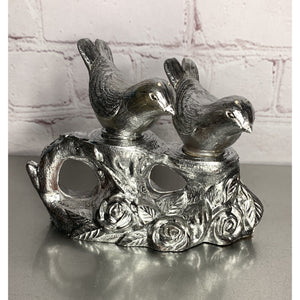 Vintage Silver Plastic Bird Salt & Pepper Shakers Tree Branch Caddy