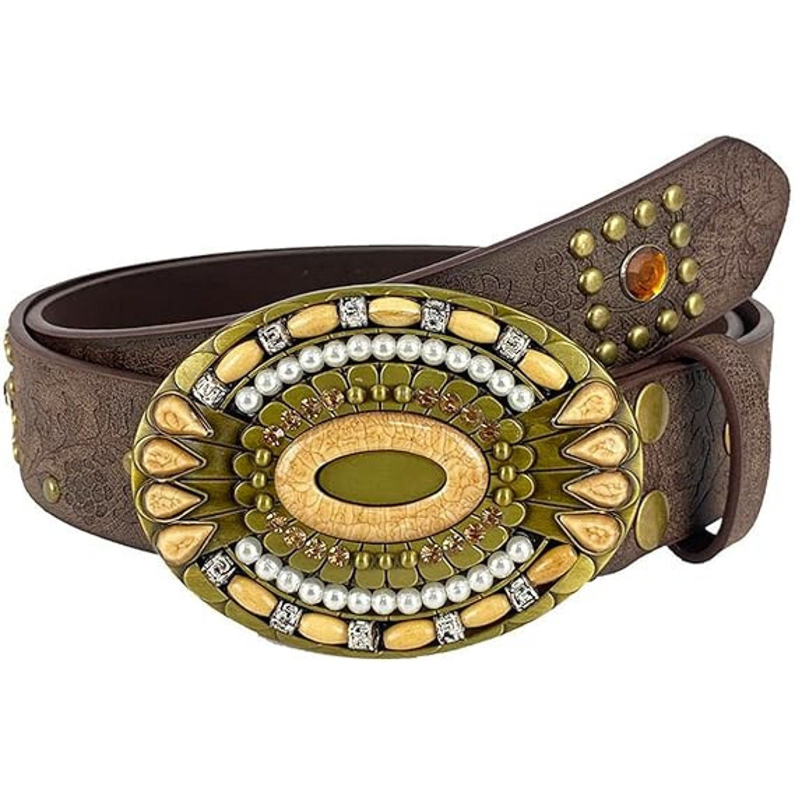 TOPACC Western Embossed Bohemian Belt, Embellished Buckle, Country, Rodeo
