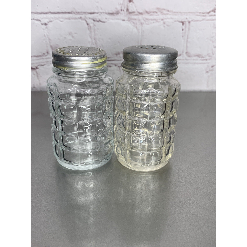 Vintage Clear Glass Salt & Pepper Shakers Waffle Design
