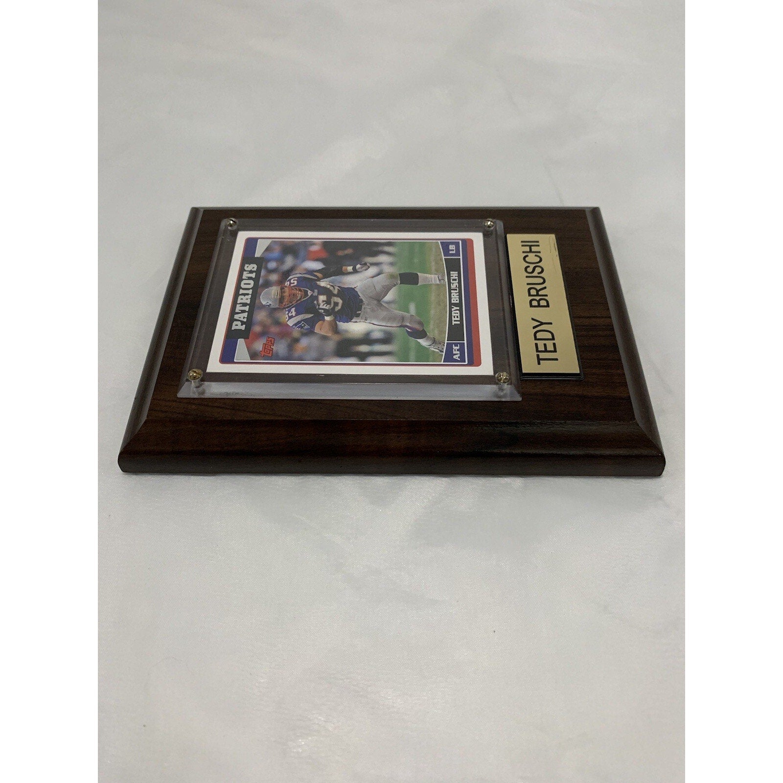 Tedy Bruschi Patriots Football Sports Card on 4x6 Plaque