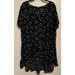Boutique Black w/White Print Short Sleeve High Low Ruffle Bottom Blouse Size 3X