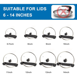 4 Pack Adjustable Pot Lid Holder, Lid Organizer Fits 6" to 14" Lids, with Screws