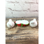 Vintage White Doves In Holly Berry Tray Salt & Pepper Shakers, Russ Berrie Co