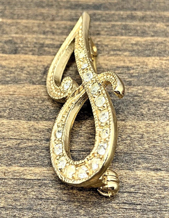 Vintage Gold Tone Rhinestone J Brooch/Pin Jewelry