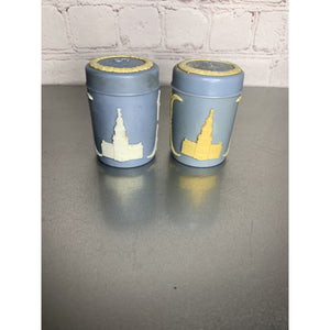 Vintage Salt & Pepper Shakers Hong Kong Blue w/Colonial Scenes