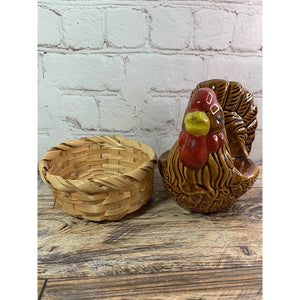 Ceramic Chicken Hen In Basket Salt Pepper Shaker Napkin Holder Brown Giftco