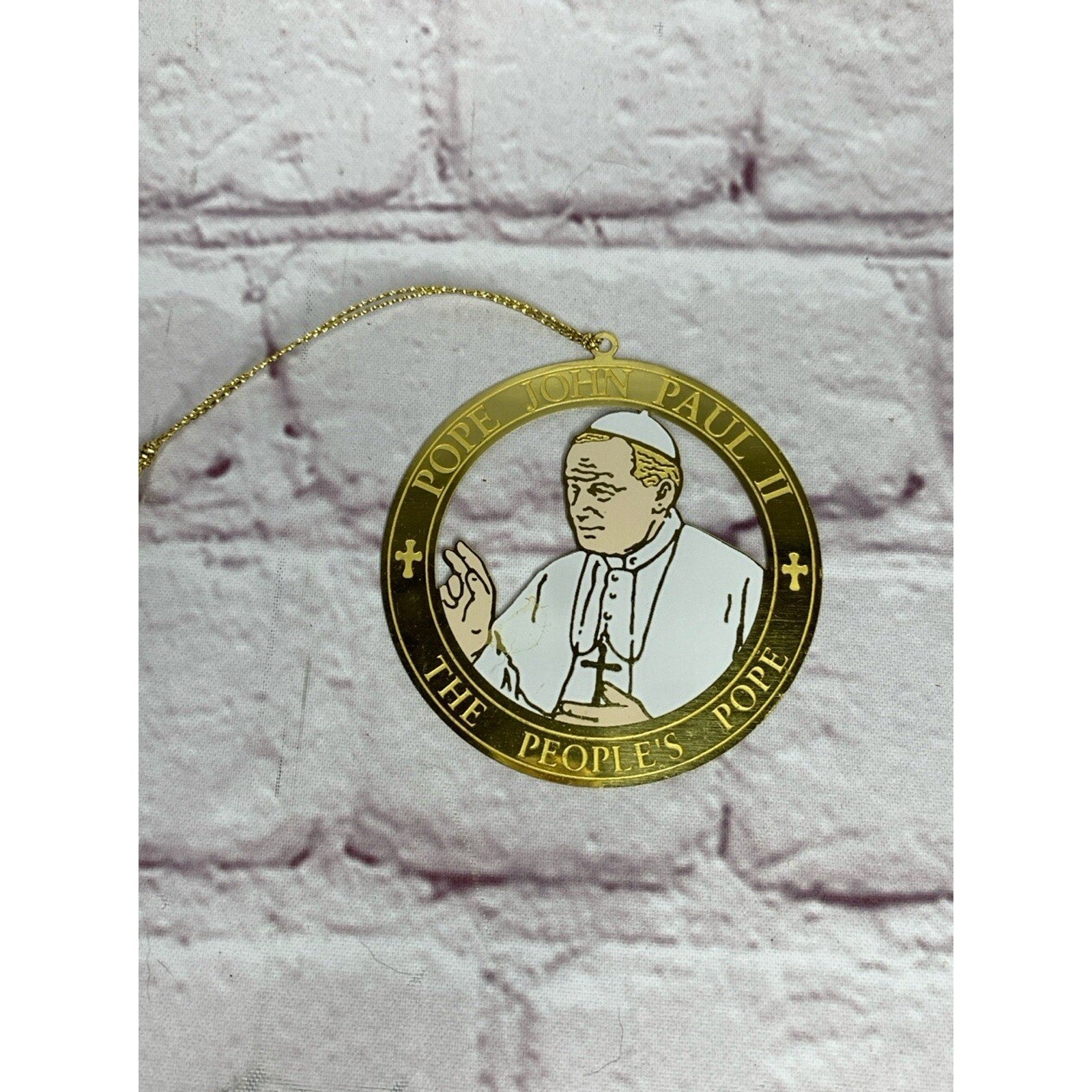 Vintage Pope John Paul II Gold Metal Christmas Ornament 2.5"
