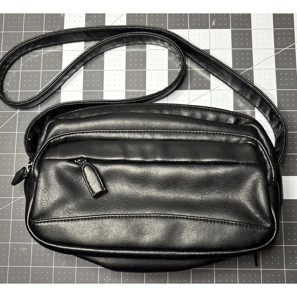 Black Faux Leather Multi Pocket Shoulder Strap Hangbag Purse