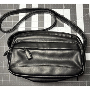 Black Faux Leather Multi Pocket Shoulder Strap Hangbag Purse