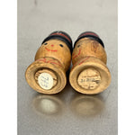 Vintage Wood Men Bowler Hat Salt & Pepper Shakers Mini