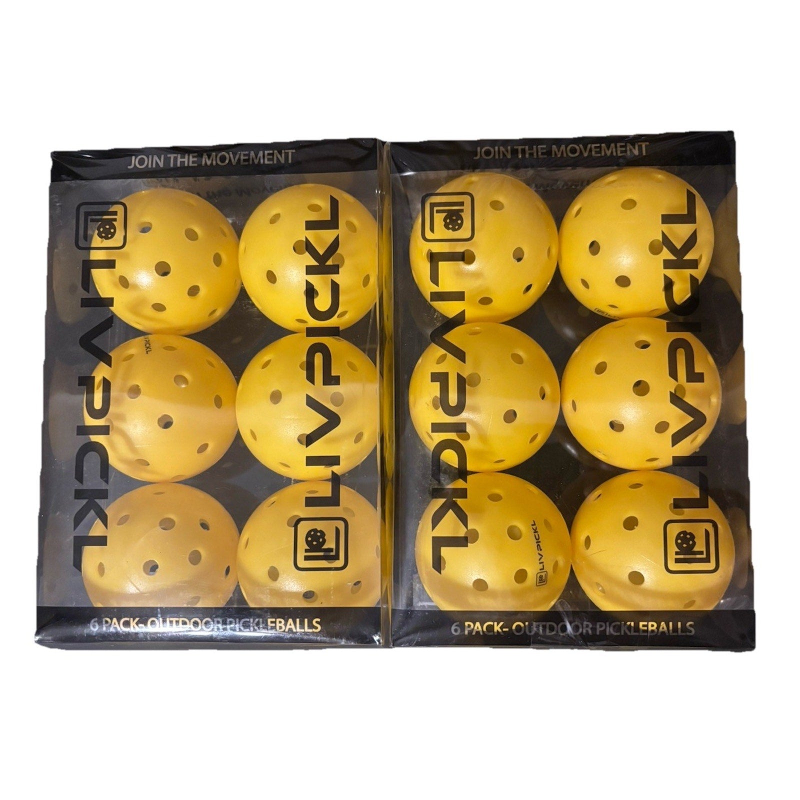 Pickleballs 40 Holes, Outdoor, Hard Court, High Visibility, Two 6 Packs/12 Balls