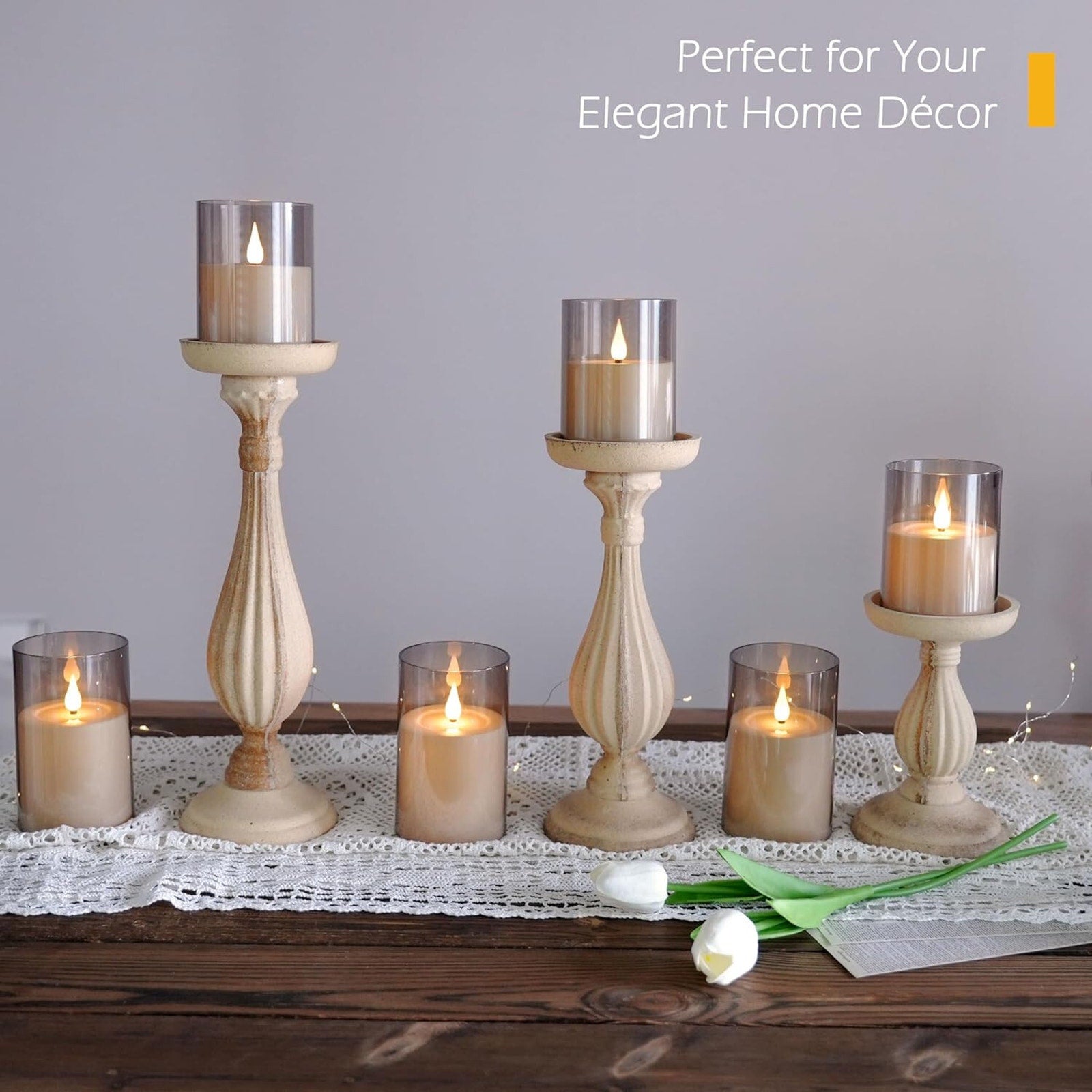 Flameless Pillar Candles Battery Operated Set of 8, LED Candles w/Remote 3 Sizes