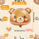 6-Pack 22-Inch Bear Head Aluminum Foil Balloons - Brown Bear Shaped Mylar Balloons