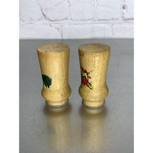 Vintage Mini Wood Salt & Pepper Shakers w/Painted Roosters Design 2 1/4”h
