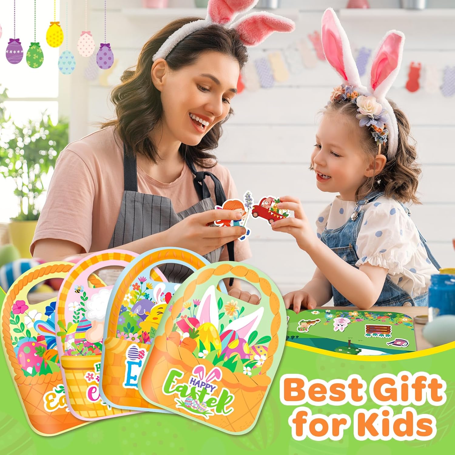 4 Pack Activity Easter Reusable Sticker Books for Kids 2-4, Basket Stuffers