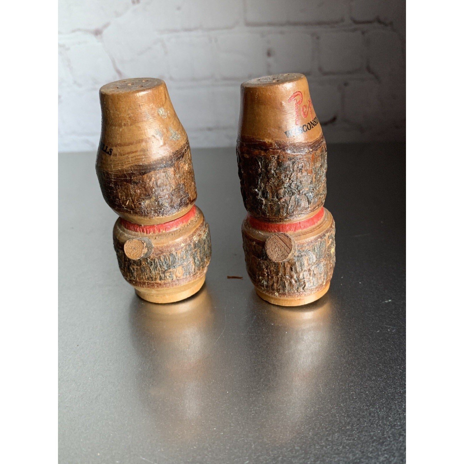 Vintage Wood Lantern Salt & Pepper Shakers Souvenir Wisconsin Dells