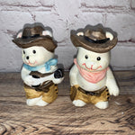 Vintage Cowboy Bears Salt & Pepper Shakers, Lasso Banjo