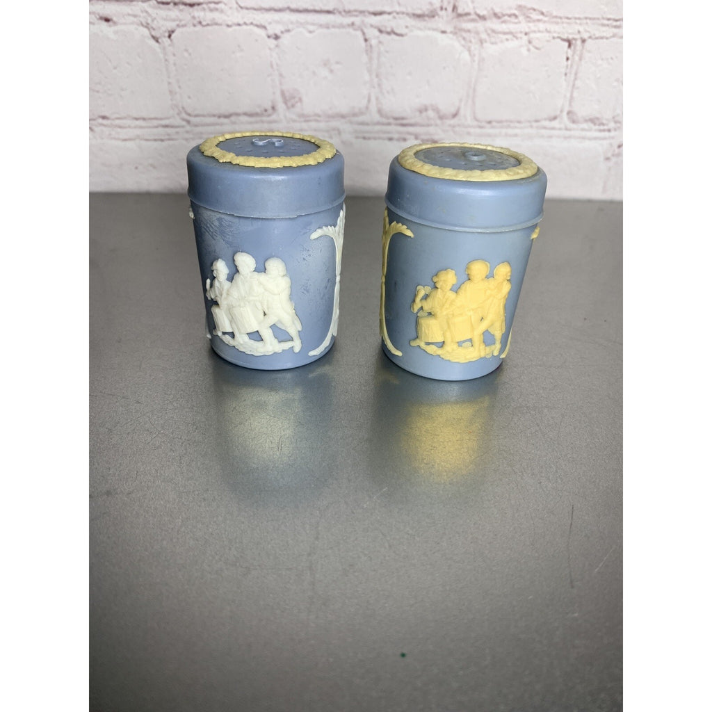 Vintage Salt & Pepper Shakers Hong Kong Blue w/Colonial Scenes
