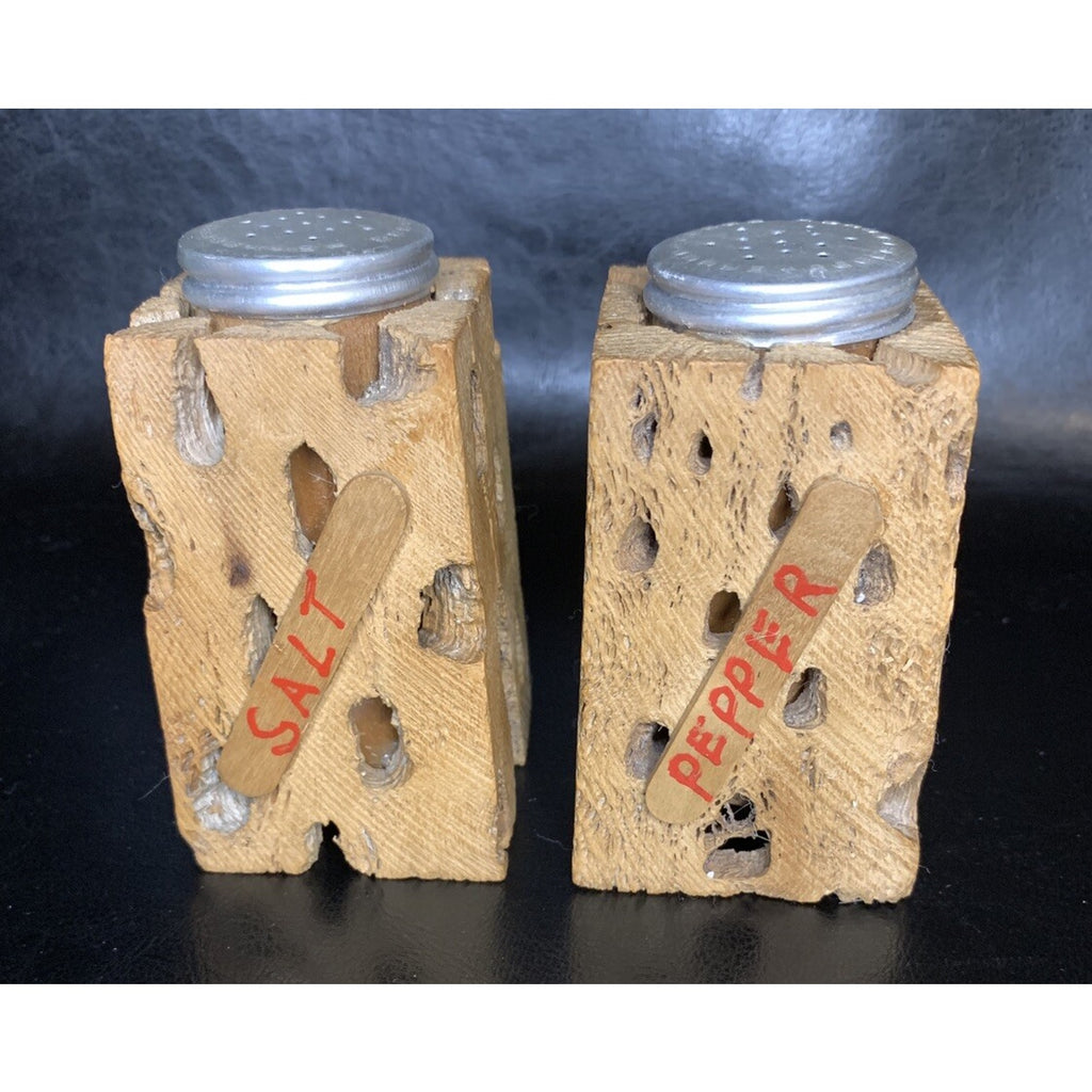Vintage Cholla Cactus Square Salt & Pepper Shakers Wood