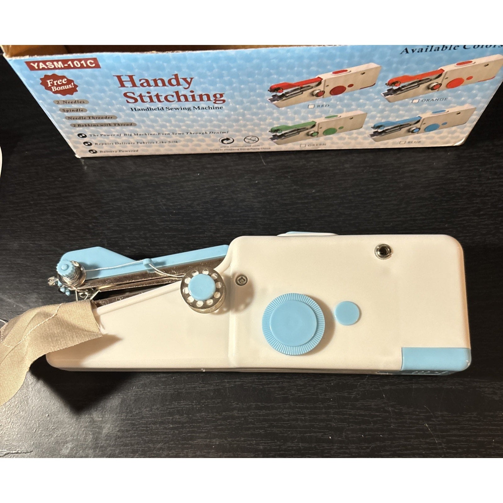 Cordless Handheld Sewing Machine Handy Stitching Blue Portable Battery Operated