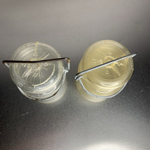 Vintage Wire Bale Clear Plastic Canister Salt & Pepper Shakers Hong Kong