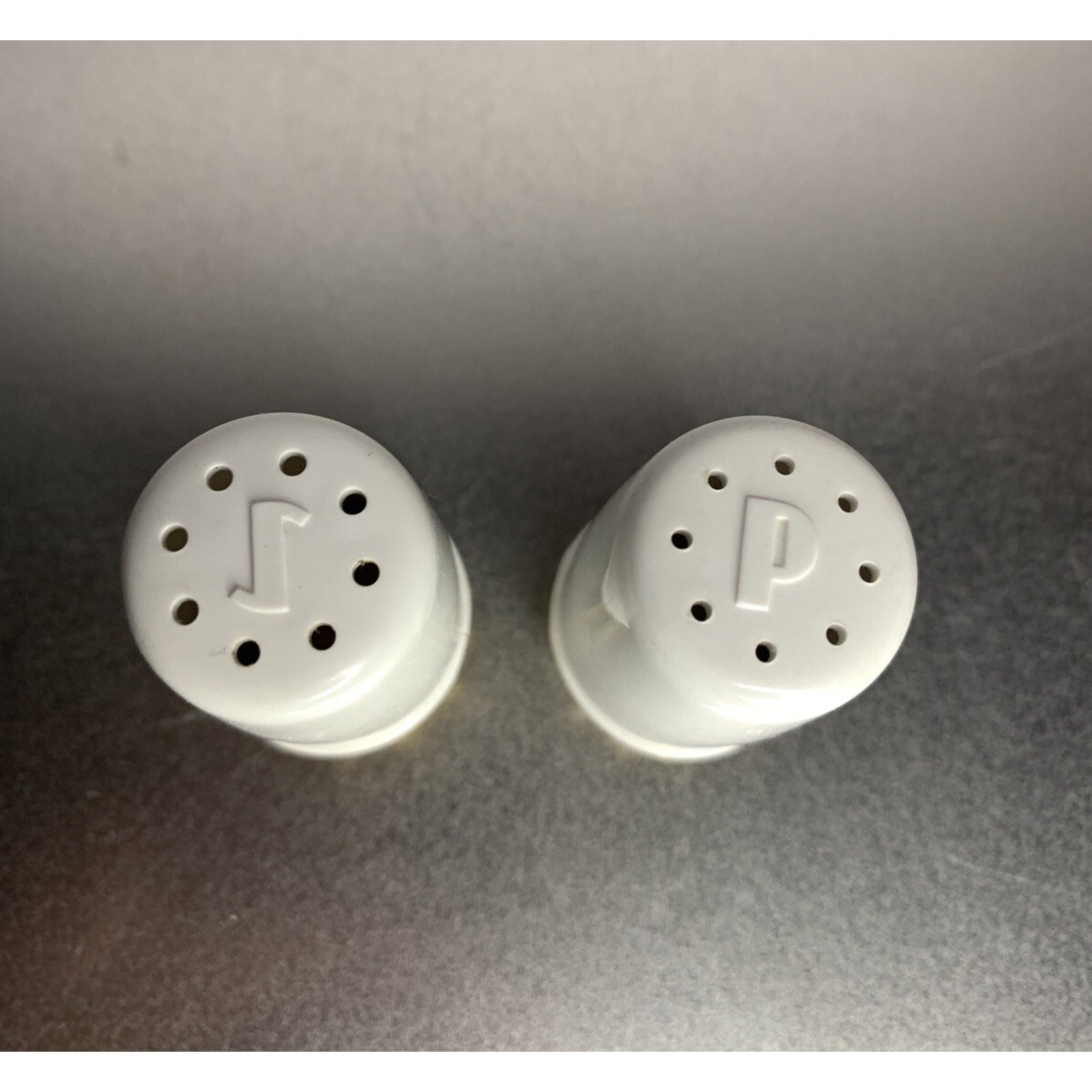 Vintage Retro Column Pillar Salt & Pepper Shakers White Gold Plastic