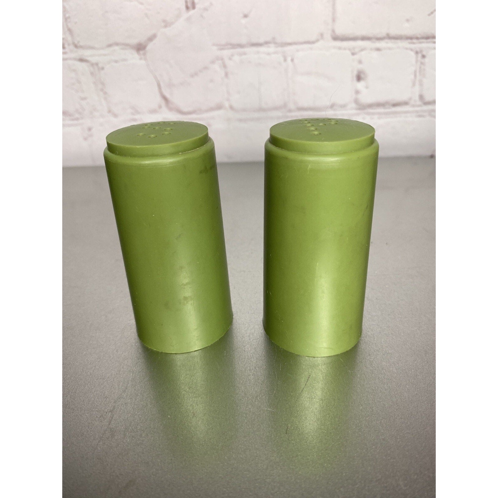 Vintage MCM Olive Green Plastic Salt & Pepper Shakers Retro
