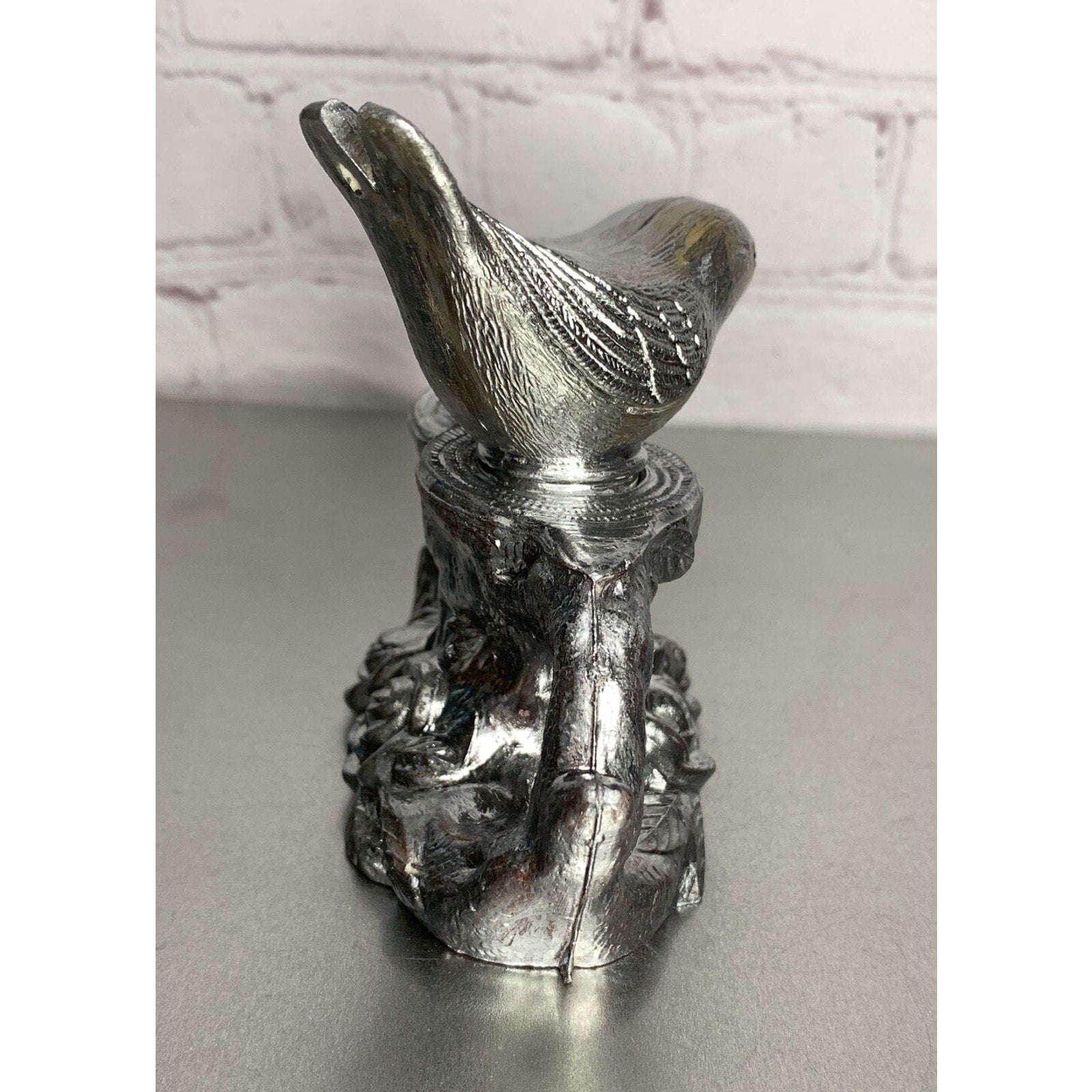 Vintage Silver Plastic Bird Salt & Pepper Shakers Tree Branch Caddy