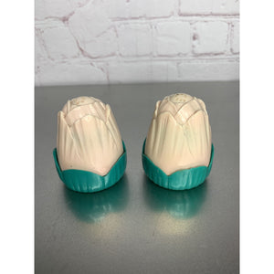 Vintage Tulip MCM Salt Pepper Shakers Green Light CreamPink Plastic Hollywood CA