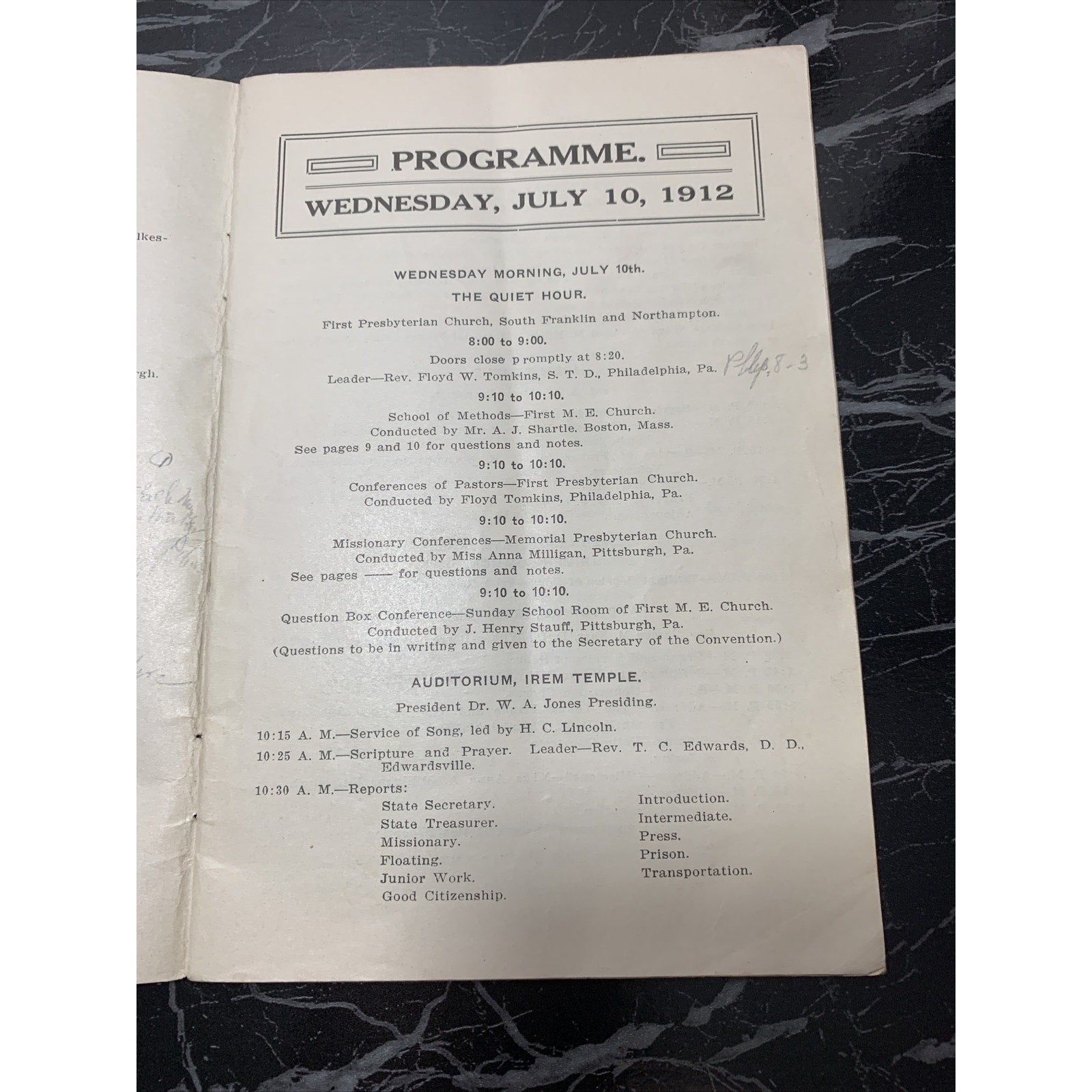 1912 Pennsylvania State Christian Endeavor Union Convent Booklet Wilkes-Barre PA