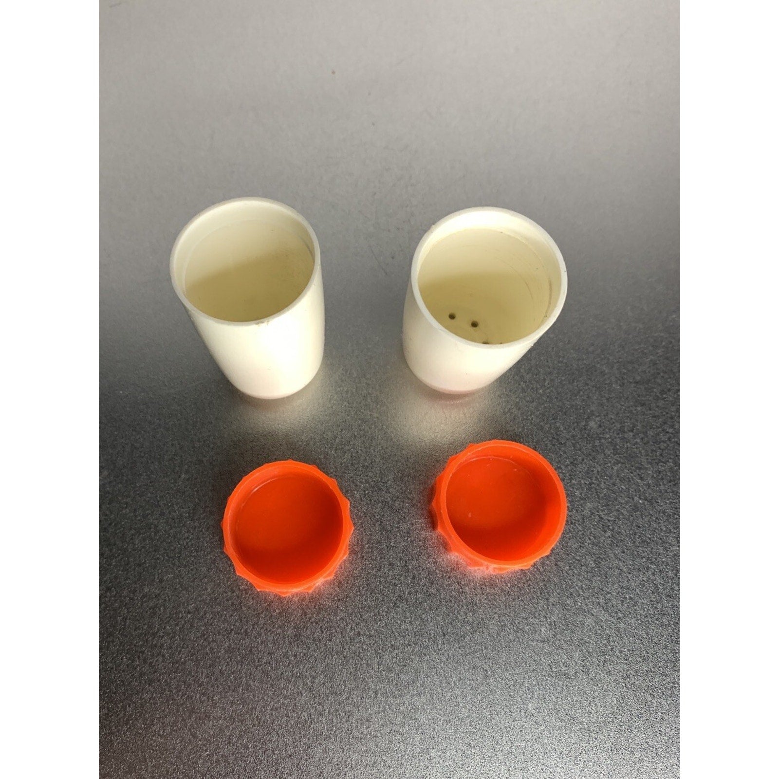 Vintage Retro Column Pillar Salt & Pepper Shakers White Red Plastic