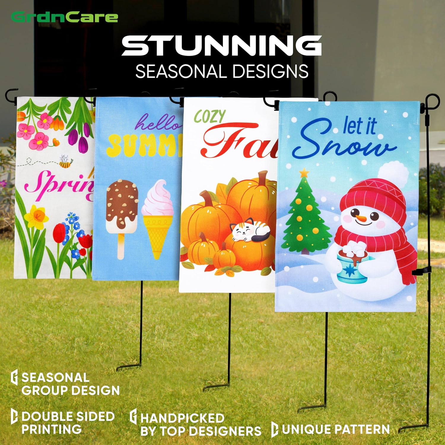Set of 4 Seasonal Garden Flags Indoor/Outdoor-Summer, Autumn, Winter & Spring Decoration - 12.5" x 18" Double-Sided Garden Flag
